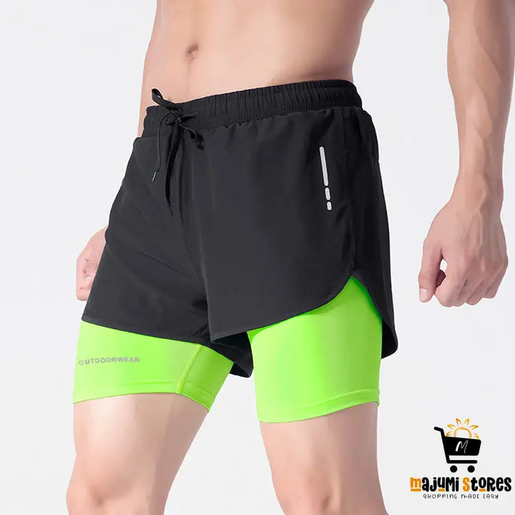 Men’s Double Layer Drawstring Sports Shorts