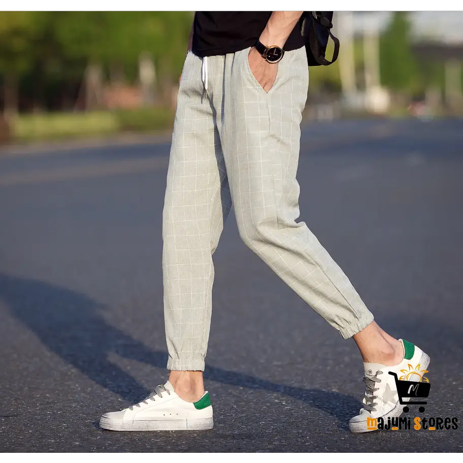 Ankle-Length Plaid Pants for Men
