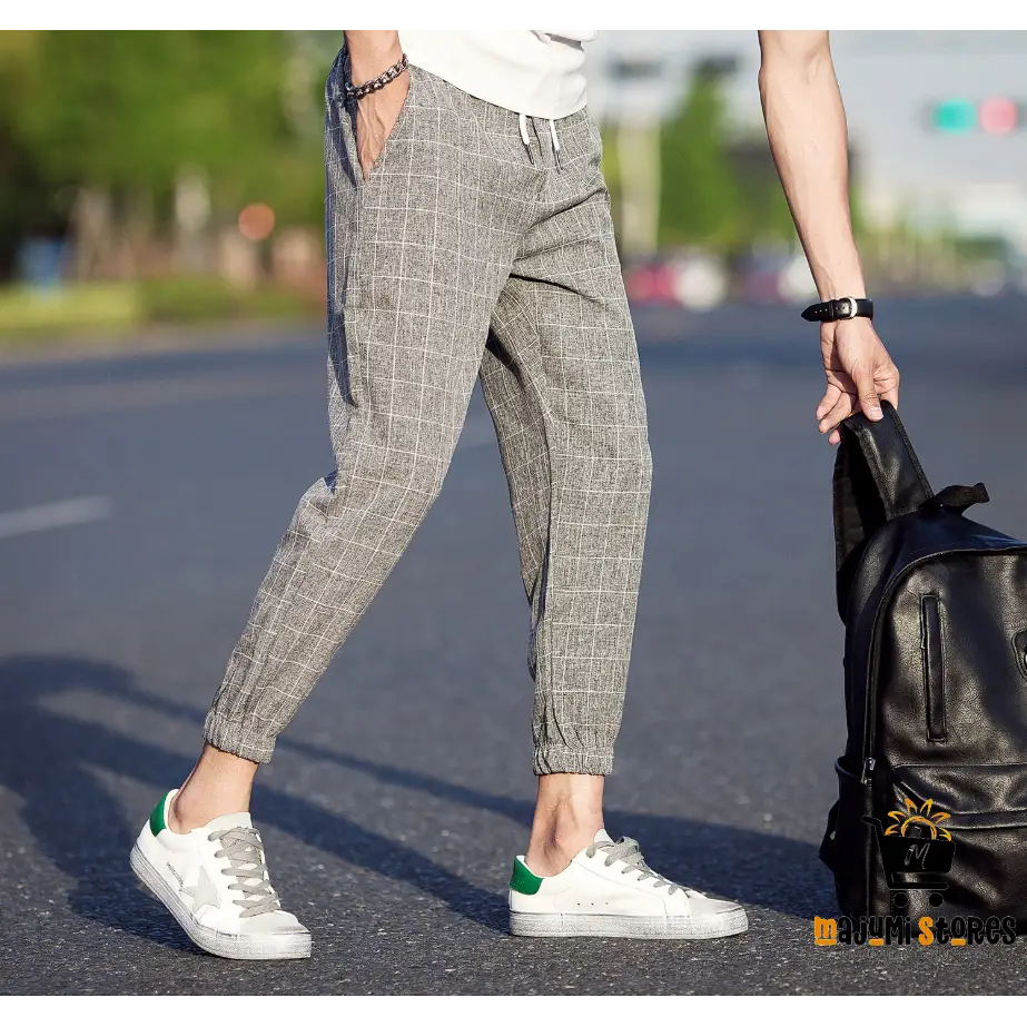 Ankle-Length Plaid Pants for Men