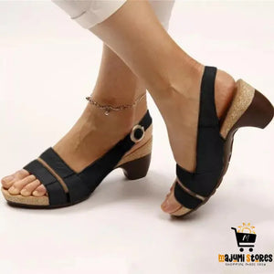 Low Heel Ankle Strap Peep Toe Sandals for Women