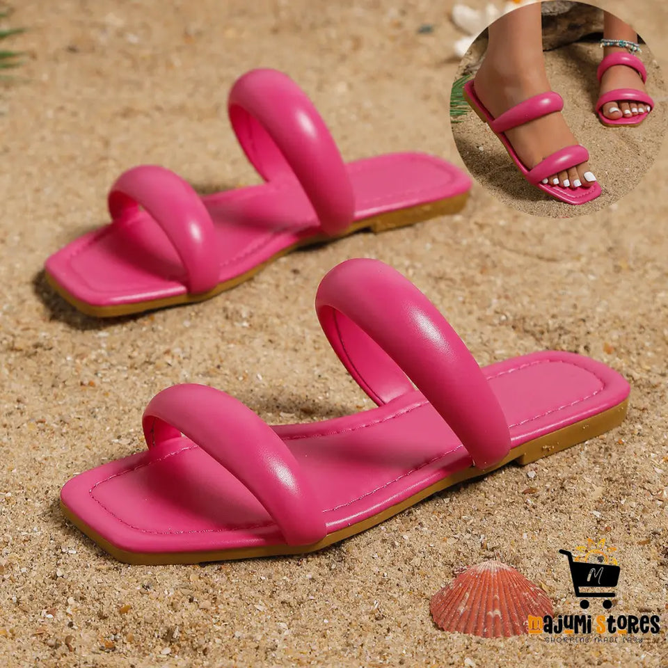 Square Toe Casual Flat Slides for Beach