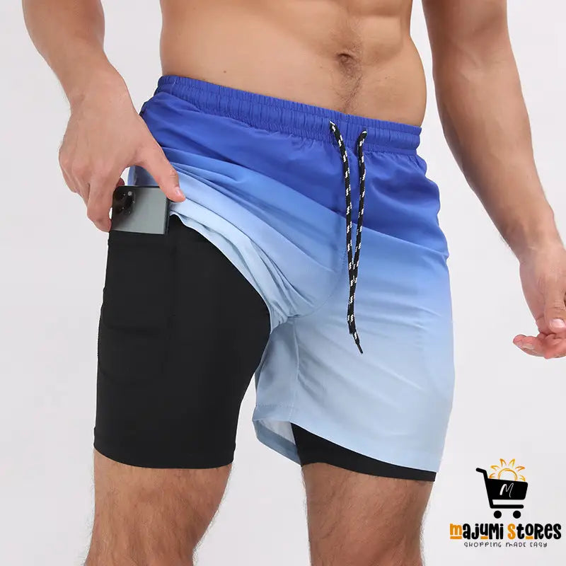 Men’s Gradient Printed Double Layer Shorts