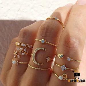 Bohemian Pearl Leaf Ring Set - Fashionable 10-Piece