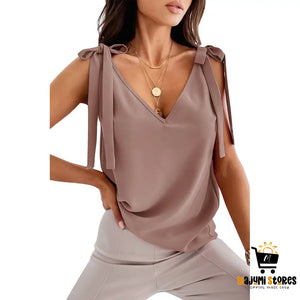 Bowknot Tie Up Camisole V-neck Sleeveless Top