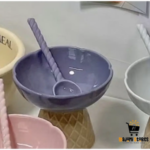 Cute Ceramic Ice Cream Bowl for Breakfast and Oatmeal