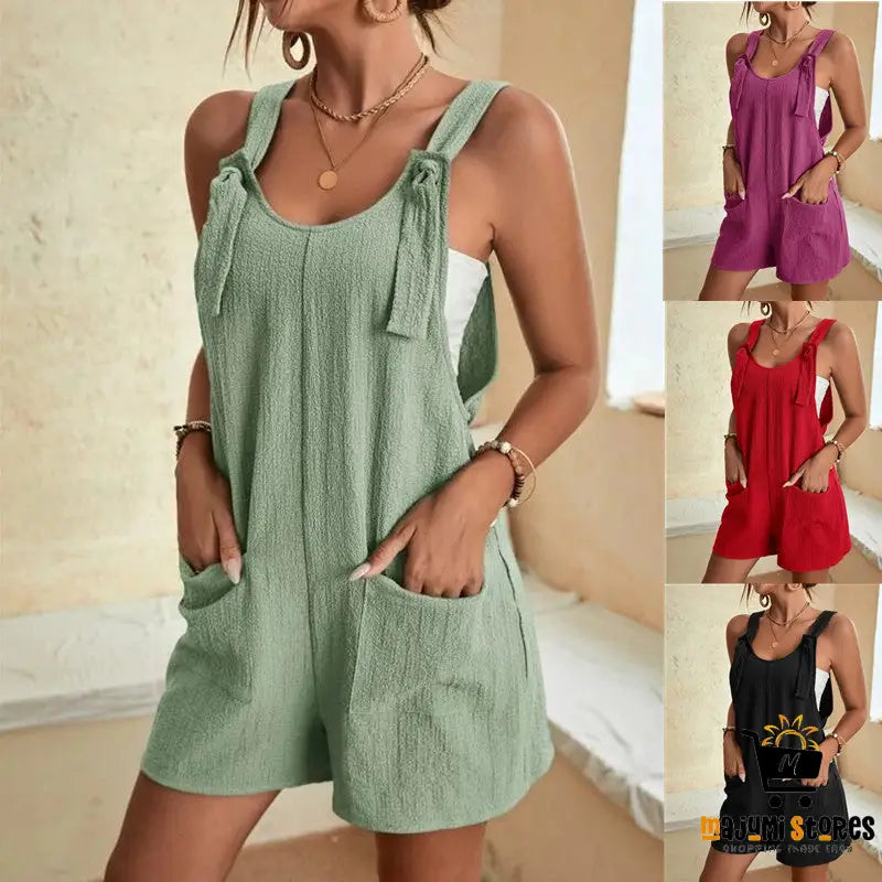 Casual Comfortable Suspender Jumpsuit with Shorts