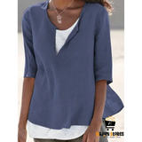 Plus Size V-neck Cotton And Linen Shirt