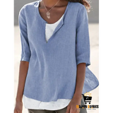 Plus Size V-neck Cotton And Linen Shirt