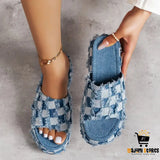 Denim Slippers with Slope Heel and Thick Bottom