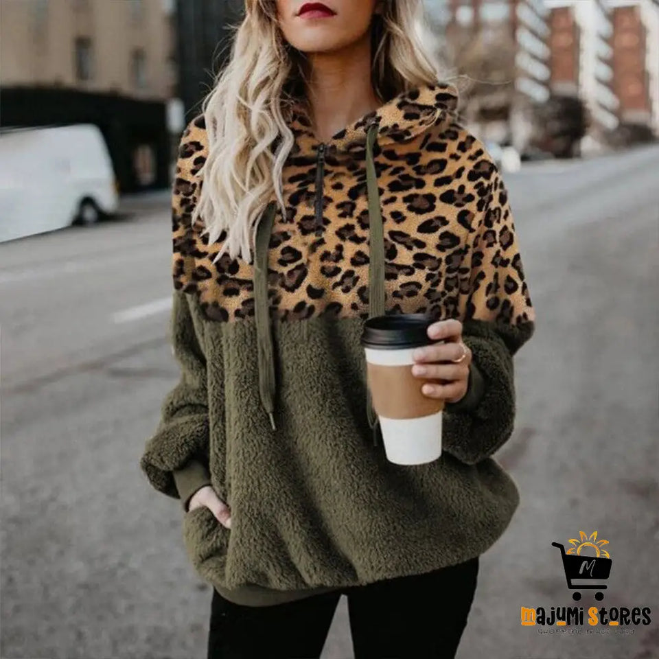 Women’s Loose Leopard Print Hooded Sweater