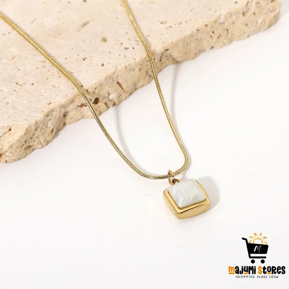 Square White Jade Pendant Necklace for Women