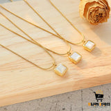 Square White Jade Pendant Necklace for Women