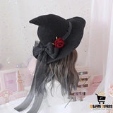 Retro Witch Hat with Gothic Rose Bow