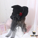 Retro Witch Hat with Gothic Rose Bow