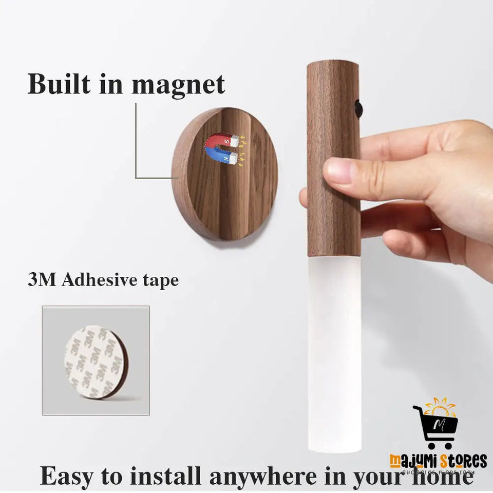 Magnetic Wood Wall Light with PIR Motion Sensor