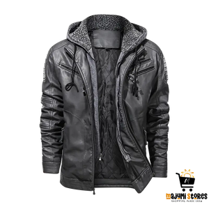Men’s Hooded Leather Jacket for Motor and Biker