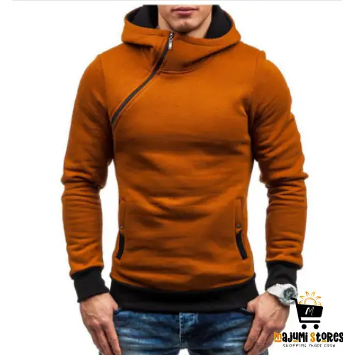 Oblique Zipper Solid Color Hoodie for Men