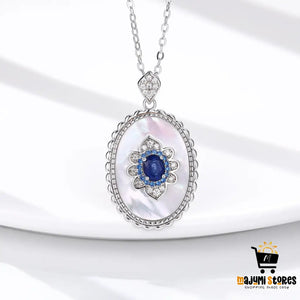 Sapphire Diamond Pendant Necklace - Sterling Silver Wedding