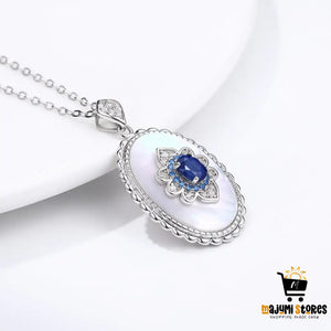 Sapphire Diamond Pendant Necklace - Sterling Silver Wedding
